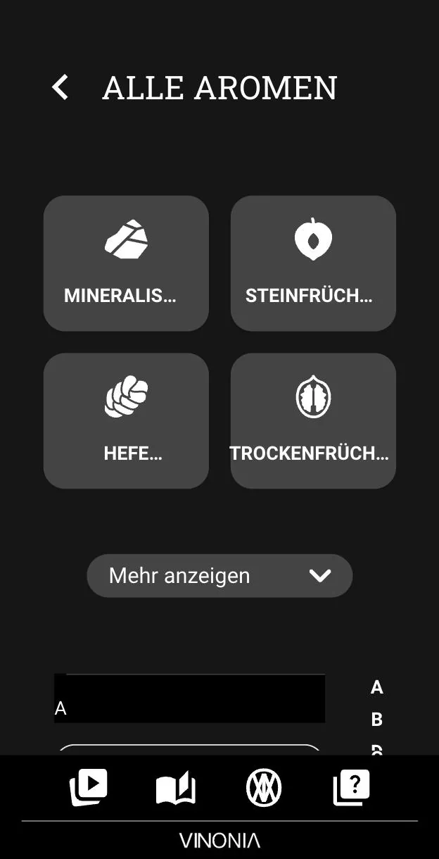 Übersicht der Aromenfamilien in der VINONIA-App