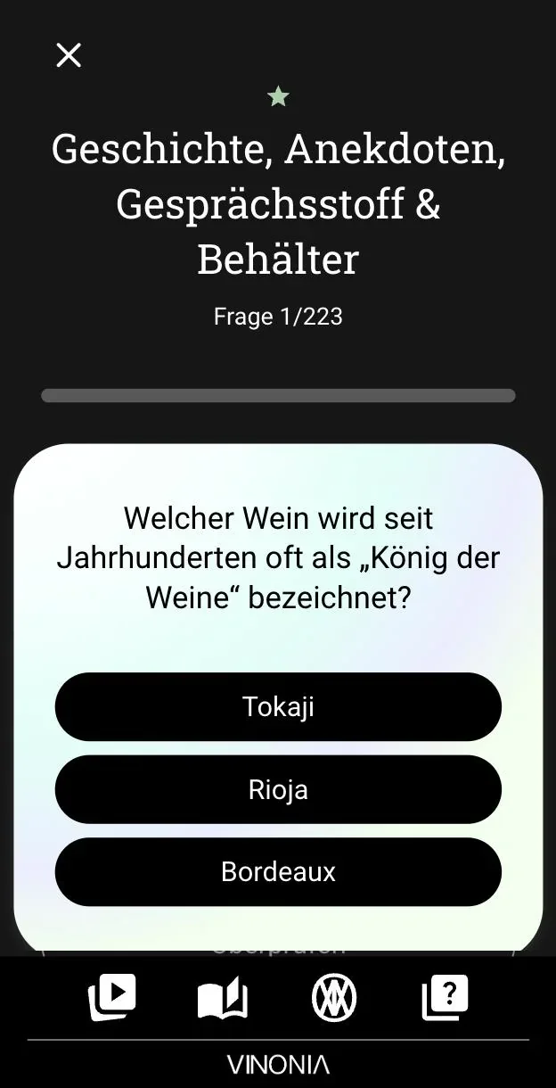 Quizfrage in der VINONIA-App: Welcher Wein gilt als König der Weine?